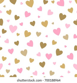 seamless pattern white background with pink and gold hearts. design for holiday greeting card and invitation of baby shower, birthday, wedding, Happy Valentine's day, and mother's day.