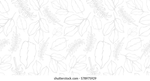 seamless pattern. white background with tropical leaves. the theme of nature and exoticism. handmade. It can be used in the design for websites, wallpapers, etc.
