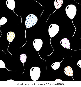 Seamless pattern of white balloons cartoon style vector illustration on black background