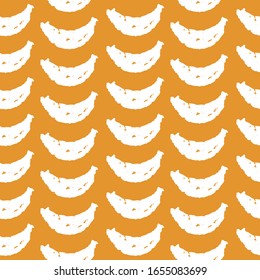 seamless pattern with white  bananas stylized silhouette, texture grunge crayons ink. yellow mustard background. Vector