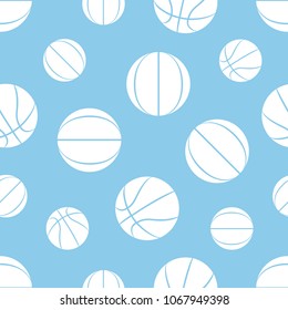 Seamless pattern with white basketballs on a blue background. Good for advertising sports ads, posters and websites.