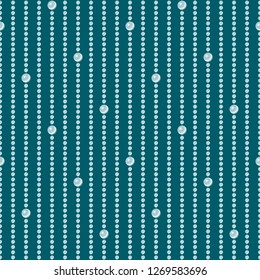 Seamless pattern with white beads or pearls on a turquoise background.