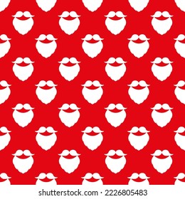 Seamless pattern with white beards and mustaches on the classic red background. Merry Christmas vector illustration. Happy new year decoration design. Traditional winter holiday decoratoin.