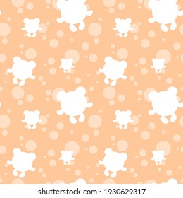 Seamless pattern with white bears and dots on orange background. Funny endless decorative abstract animal backdrop vector illustration	
