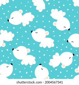 Seamless pattern with white bears on a blue background