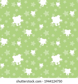 Patrón sin inconvenientes con osos blancos y estrellas de fondo verde. Graciosa interminable decoración abstracta de fondo animal ilustración vectorial	