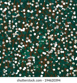 Seamless pattern with white berries and dark branches