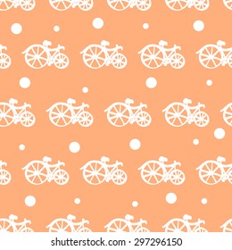 seamless pattern of white bicycles on a beige background