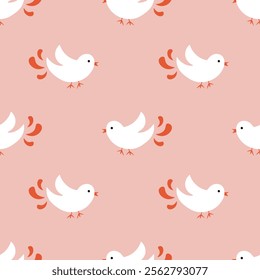 Seamless pattern with white birds on a pink background