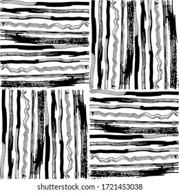 Seamless pattern white black lines squares brush strokes design abstract simple scandinavian style background grunge texture. trend of the season. Can be used for Gift wrap fabrics, wallpapers. Vector