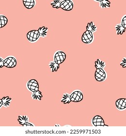 Seamless pattern with white and black pineapples