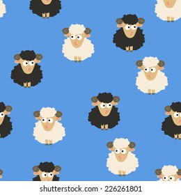 Seamless Pattern with White and Black Sheep. Vector Background