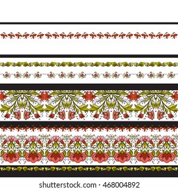 Seamless pattern with white and black stripes and medieval floral pattern.  Vector illustration. 