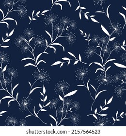 Seamless pattern white blossom on blue background