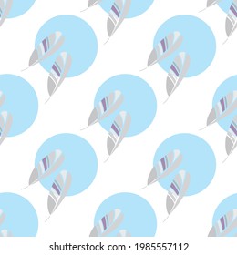 seamless pattern white blue circles and gray feathers corporate identity vector