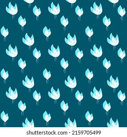 Seamless pattern of white blue leaves on a turquoise background. Design for textile, fabrics, paper, wallpaper, nursery, fabric, stationery and background. Vector illustration