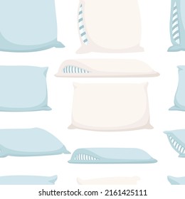 Seamless pattern of white and blue sleeping soft pillows vector illustration on white background