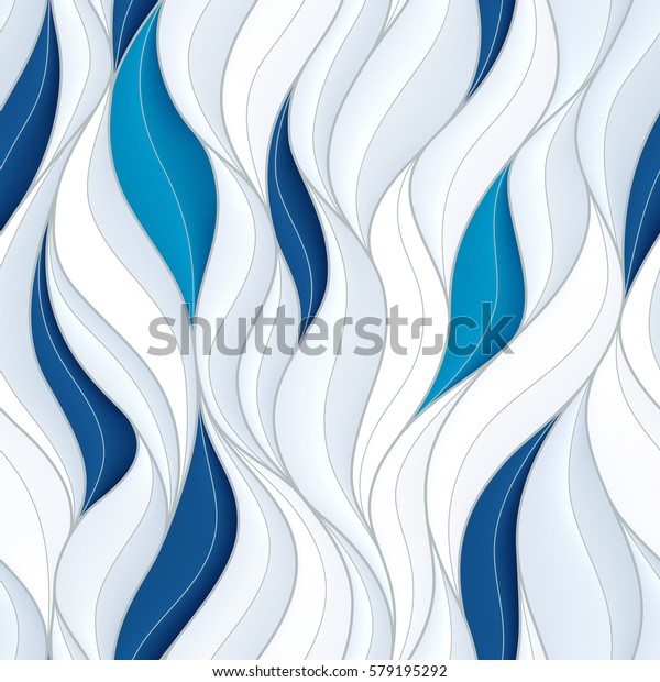 Seamless pattern with white and blue volumetric waves. Abstract background.
