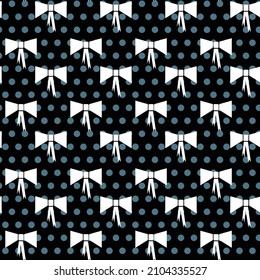 seamless pattern with white bows on dark dot background