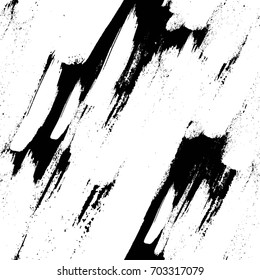 Seamless pattern. White brush strokes on black background. Vector abstract background.