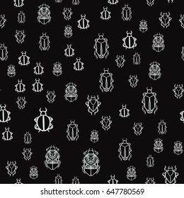 Seamless pattern with white bugs on a black background