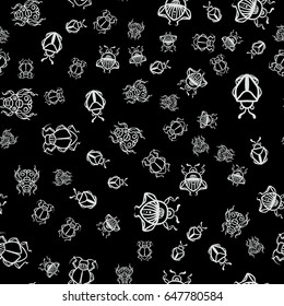 Seamless pattern with white bugs on a black background