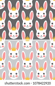 seamless pattern white bunny in the crown