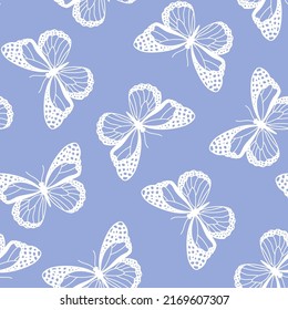 Seamless pattern with white butteflies and brown background