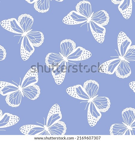 Seamless pattern with white butteflies and brown background