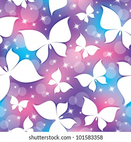 seamless pattern with white butterflies and stars