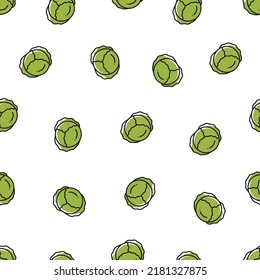 Seamless pattern with white cabbage. Vector pattern in a flat simple style.