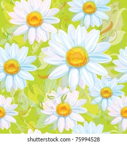 Seamless pattern of white camomiles.