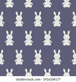 Seamless pattern white cartoon bunny