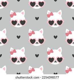 Seamless pattern with white cats wearing sunglasses