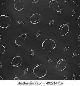 Seamless pattern with white chalk drawings . Hand-drawn style. Seamless vector wallpaper with the image of fruits