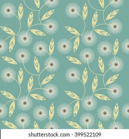 Seamless pattern with white chamomile flowers on green background can be used for wallpapers,  surface textures, textile, tile, kids cloth, pattern fills and more creative designs.