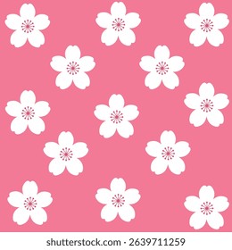 Seamless Pattern of White Cherry Blossom Flowers on a Soft Pink Background