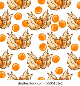 Seamless pattern of white cherry on white background, vector illustration