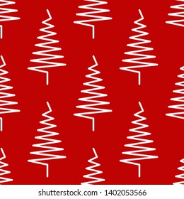 Seamless pattern. White Christmas tree on a red background. New Year.