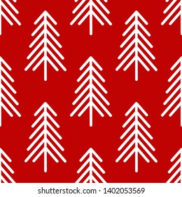 Seamless pattern. White Christmas tree on a red background. New Year.