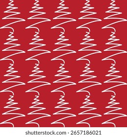 Seamless pattern with white Christmas tree on red background. for gift wrapping paper.