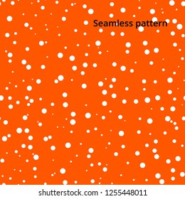 Seamless pattern with white circles on orange background. Halloween Polka Dots Seamless Pattern - white dots on orange background. Polka Dot Pattern, Seamless Vector Background. EPS 10