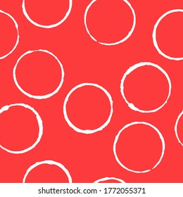 Seamless pattern with white circles on red background. Vector design for textile, backgrounds, clothes, wrapping paper, web sites and wallpaper. Fashion illustration seamless pattern. 