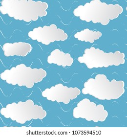 Seamless pattern with white clouds on blue background.