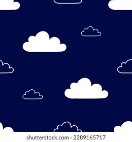Seamless pattern white clouds on dark blue sky background Vector
