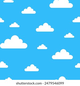 Seamless pattern of white clouds on a blue background