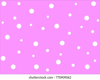 Seamless pattern with white colored small circles on pink abstract background. Repeating abstract background with chaotic dots. Simple graphic design. Randomly scattered different circles.