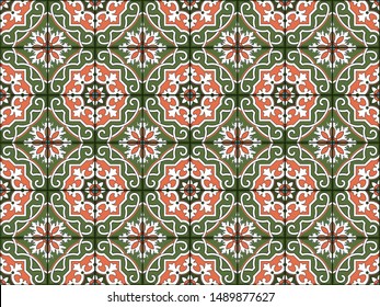 Seamless pattern white colorful Moroccan, Portuguese tiles, Azulejo, ornaments. Can be used for wallpaper, pattern fills, web page background, surface textures.