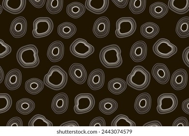 Seamless pattern. White concentric circles of irregular shape on a black background. Flyer background design, advertising background, fabric, clothing, texture, textile pattern