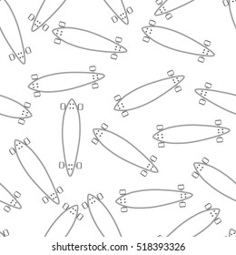 seamless pattern white contour cartoon skateboard, for boy and girl.
